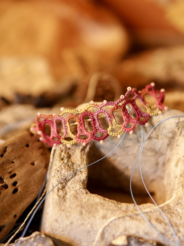 "Sunwarmed Trellis" Adjustable Tatted Lace Bracelet