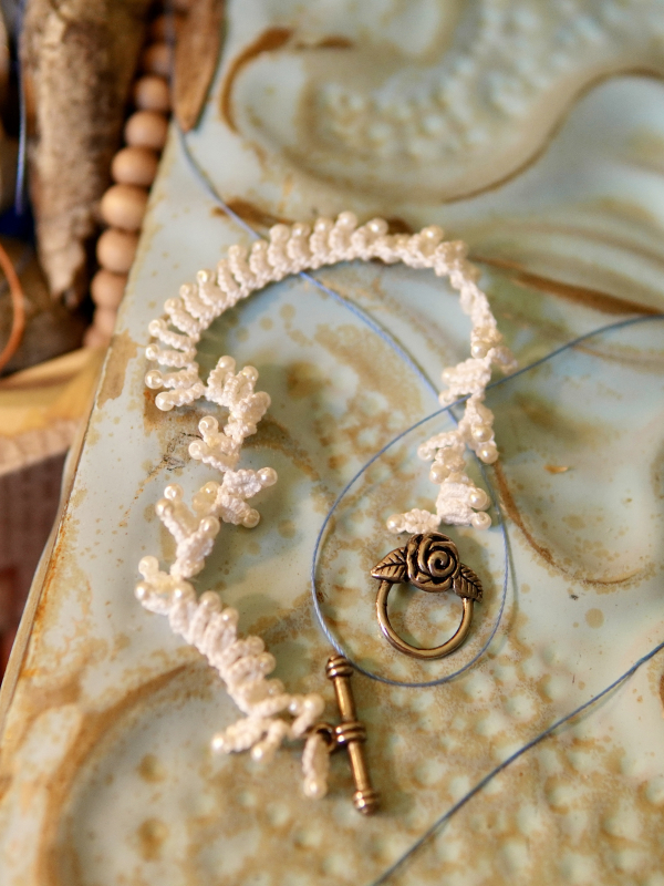 "Rose and Ruffle" Tatted  Lace Bracelet