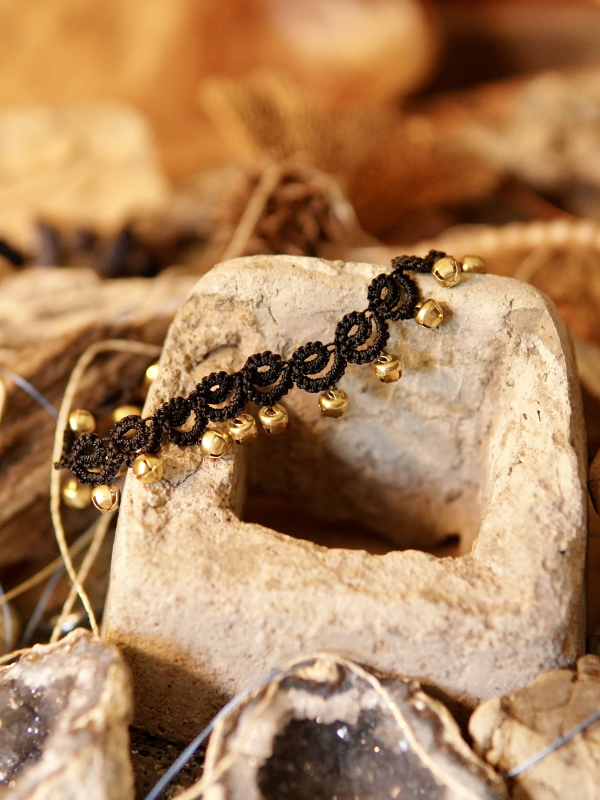 "Bellstride" Tatted Lace Anklet with Bells