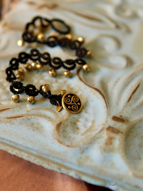 "Bellstride" Tatted Lace Anklet with Bells