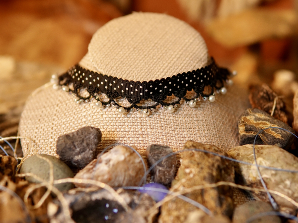 "Ribbon Reverie" Black Tatted Lace & Ribbon Necklace