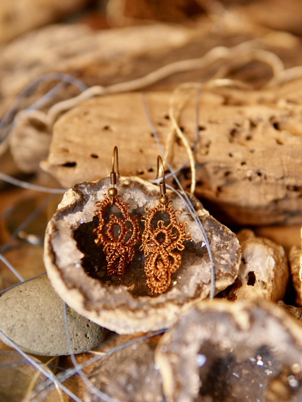 "Bronzeknot Path" Tatted Lace Earrings