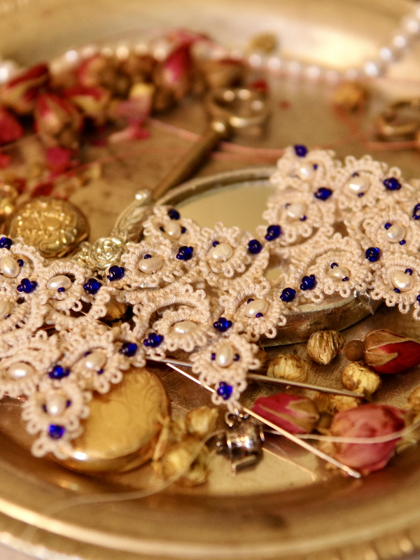 "Time for Tea" Tatted Pearl and Lace Bracelet