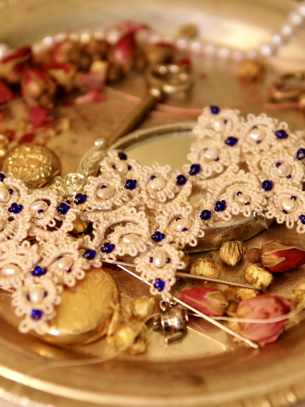 "Time for Tea" Tatted Pearl and Lace Bracelet