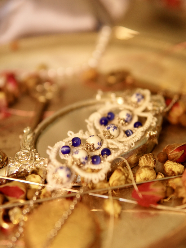 "Blueberry Scones & Porcelain Grace" Tatted Lace Bracelet