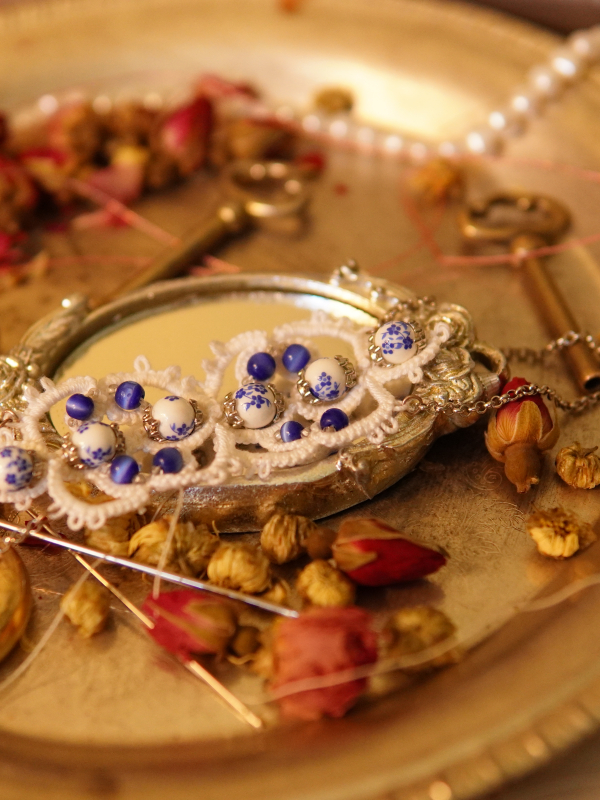 "Blueberry Scones & Porcelain Grace" Tatted Lace Bracelet