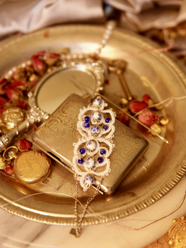 "Blueberry Scones & Porcelain Grace" Tatted Lace Bracelet