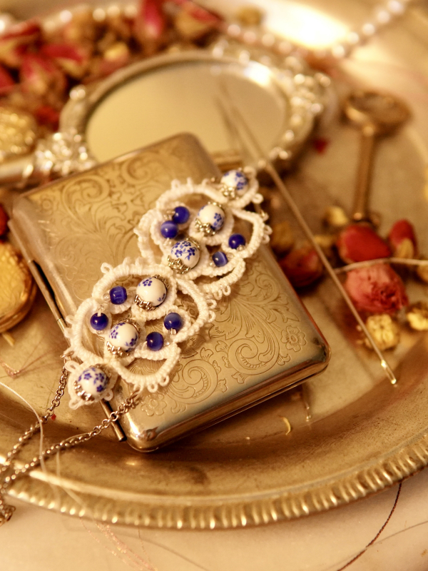 "Blueberry Scones & Porcelain Grace" Tatted Lace Bracelet