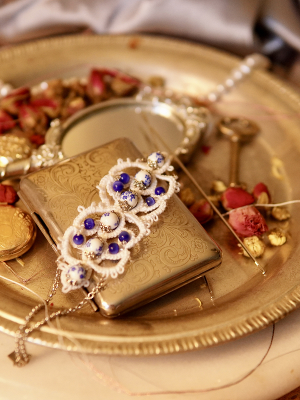 "Blueberry Scones & Porcelain Grace" Tatted Lace Bracelet