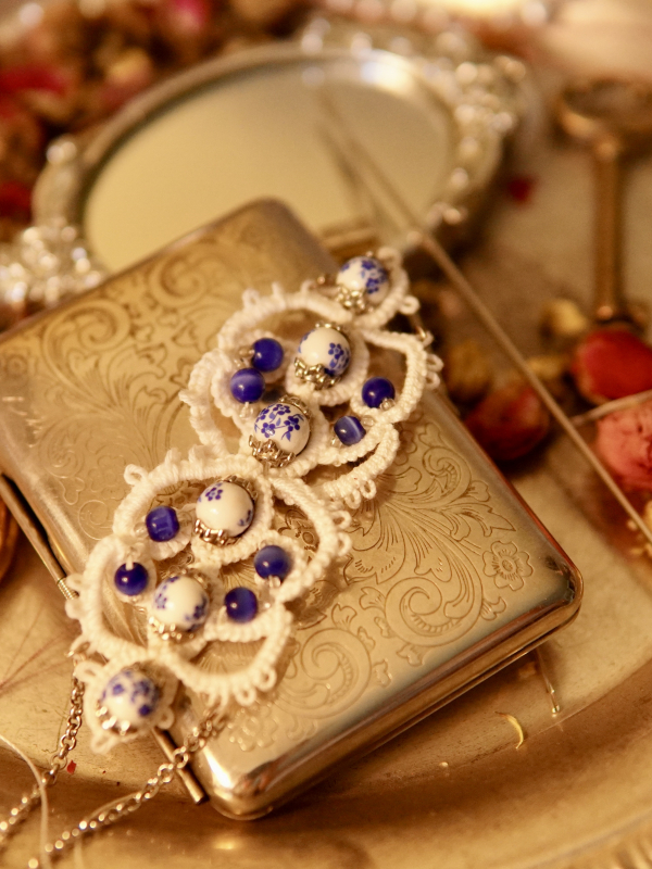 "Blueberry Scones & Porcelain Grace" Tatted Lace Bracelet