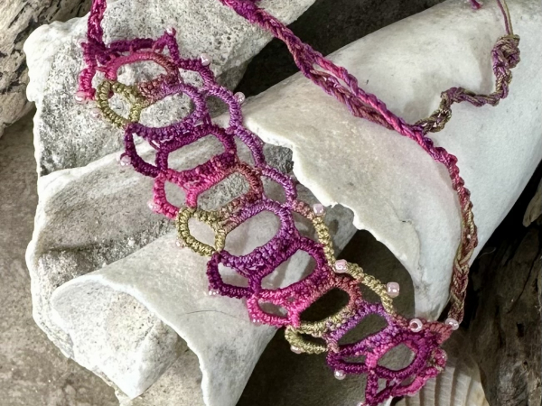 "Sunwarmed Trellis" Adjustable Tatted Lace Bracelet