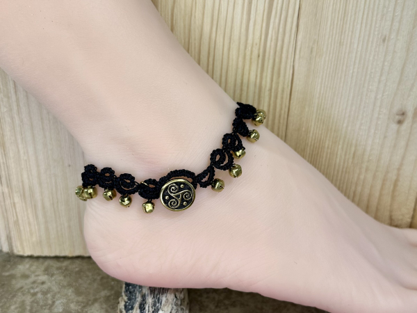 "Bellstride" Tatted Lace Anklet with Bells