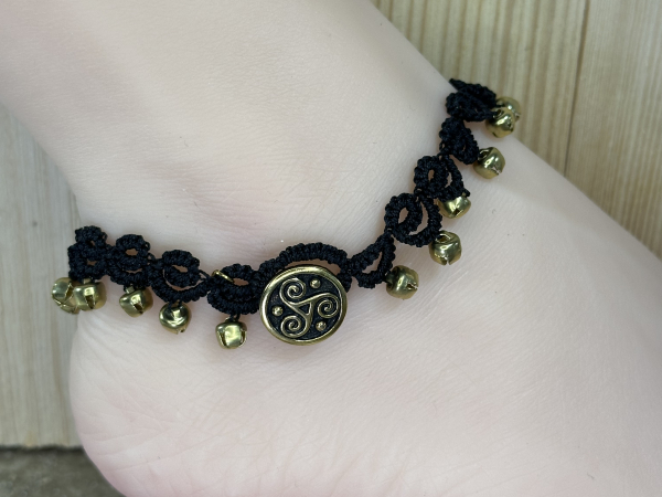 "Bellstride" Tatted Lace Anklet with Bells