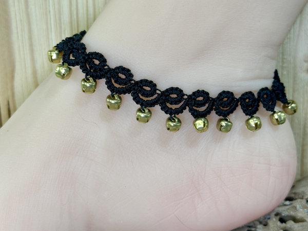 "Bellstride" Tatted Lace Anklet with Bells