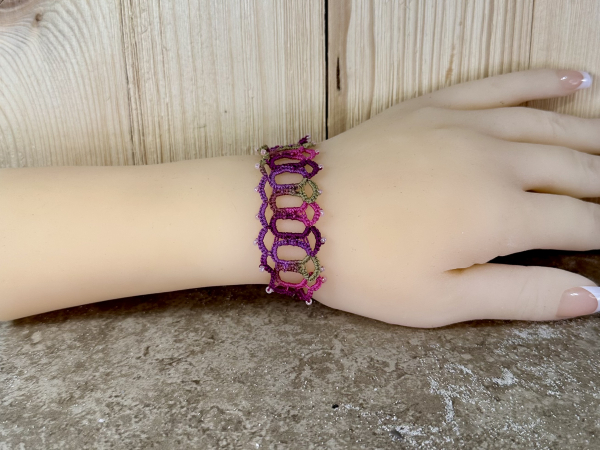 "Sunwarmed Trellis" Adjustable Tatted Lace Bracelet