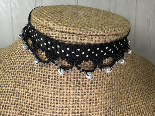 "Ribbon Reverie" Black Single Tatted Lace & Ribbon Necklace