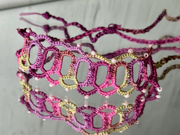 "Sunwarmed Trellis" Adjustable Tatted Lace Bracelet