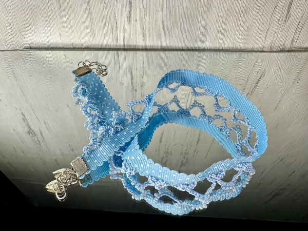 "Ribbon Reverie" Blue Tatted Lace & Ribbon Necklace