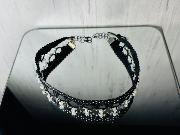 "Ribbon Reverie" Black Tatted Lace & Ribbon Necklace