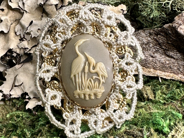"Marshlight Memory" Tatted Lace Pin