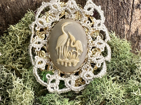 "Marshlight Memory" Tatted Lace Pin