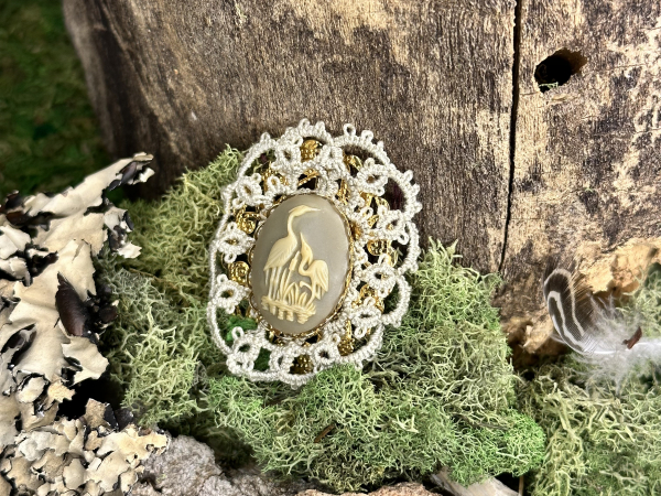 "Marshlight Memory" Tatted Lace Pin