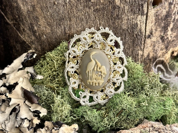 "Marshlight Memory" Tatted Lace Pin