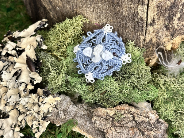 "Blue Cameo Reverie" Tatted Lace Pin