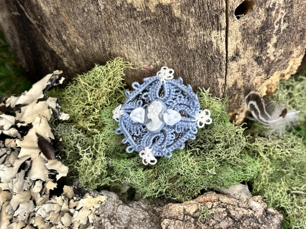 "Blue Cameo Reverie" Tatted Lace Pin