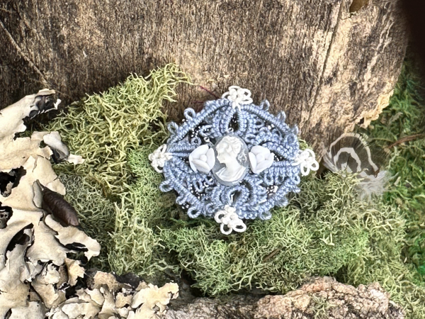 "Blue Cameo Reverie" Tatted Lace Pin