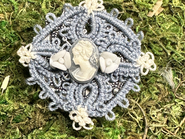 "Blue Cameo Reverie" Tatted Lace Pin