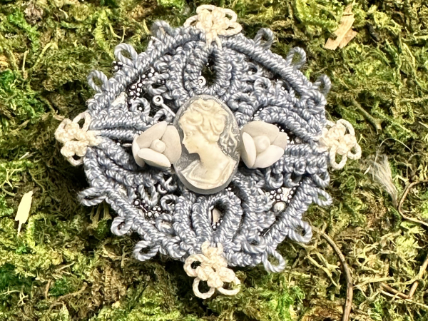 "Blue Cameo Reverie" Tatted Lace Pin