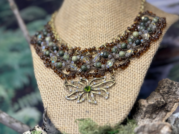 Sunlight on the Woodland Floor Tatted Lace Necklace