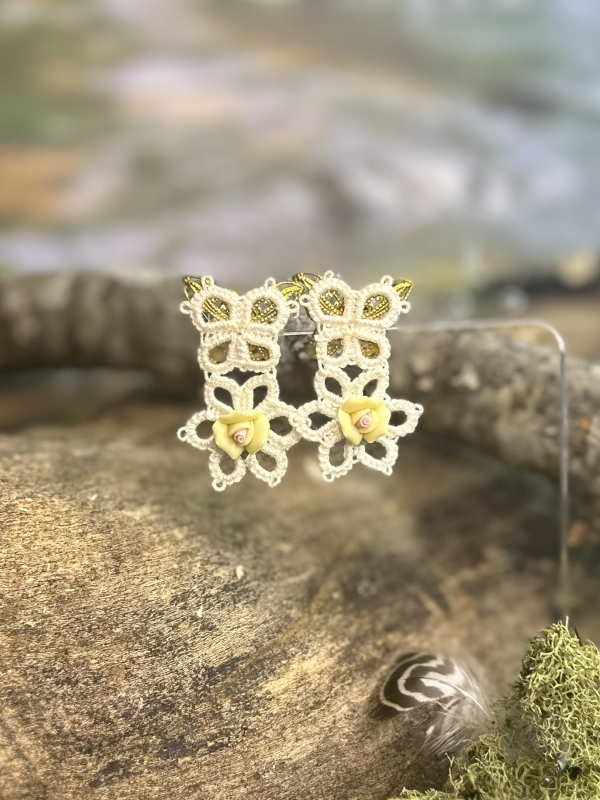 Butterflies and Roses Tatted Post Earring