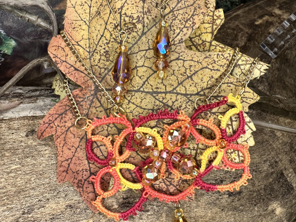 "The Gilded Emberleaf" Tatted Necklace and Earring Set