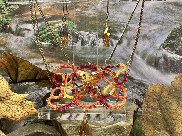 "The Gilded Emberleaf" Tatted Necklace and Earring Set