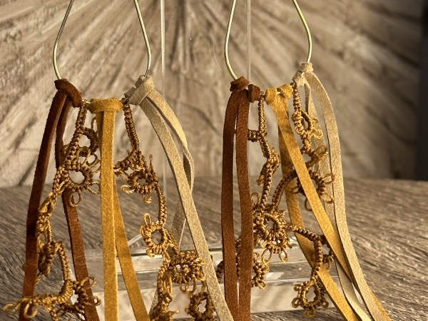 "Dustdancer Fringe" Tatted Lace & Leather Earrings