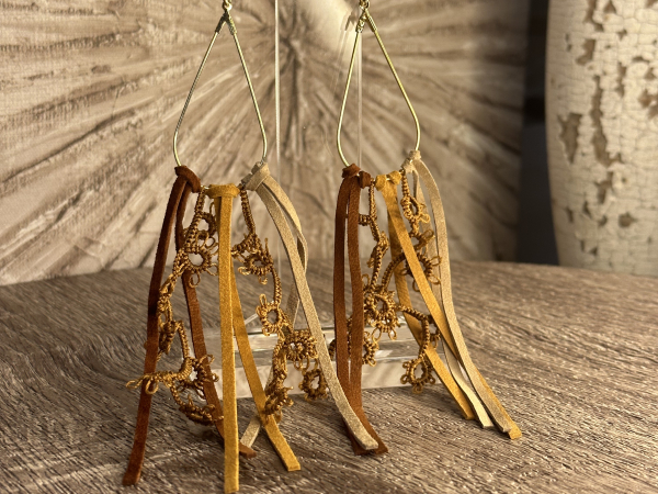 "Dustdancer Fringe" Tatted Lace & Leather Earrings