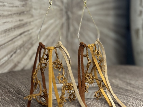 "Dustdancer Fringe" Tatted Lace & Leather Earrings