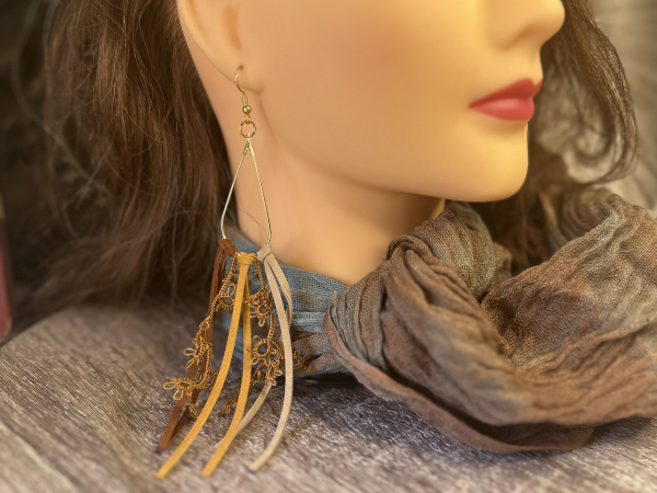 "Dustdancer Fringe" Tatted Lace & Leather Earrings