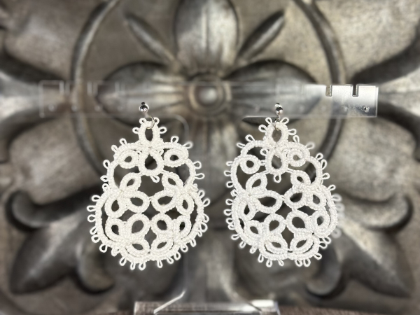 "Driftcircle" Boho Tatted Post Earrings White