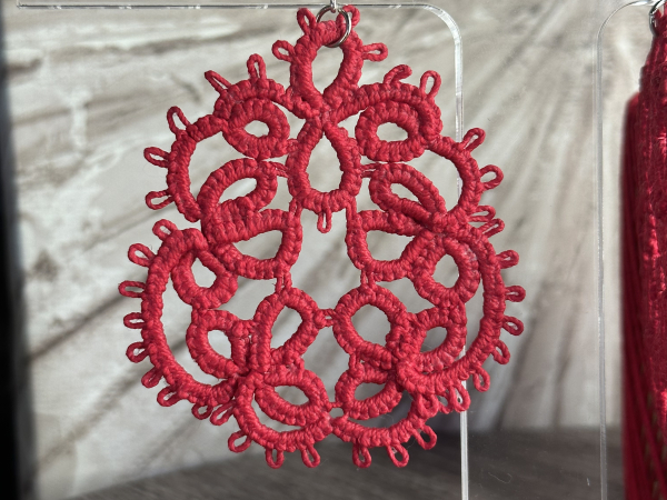 "Driftcircle"  Boho Tatted Post Earrings Red