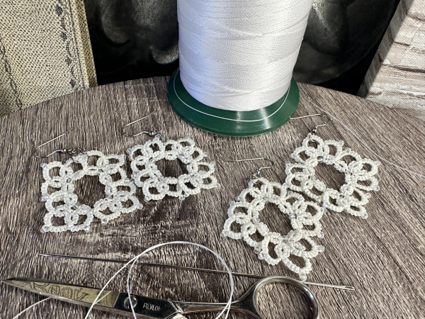 "1916 Reverie" White Tatted Lace Earrings