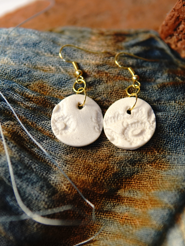 Ivory pearlescent clay earrings