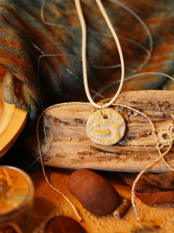 Textured ivory clay necklace