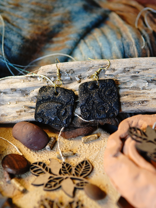 Close-up of lace texture in black clay