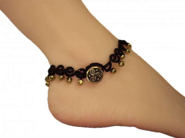 "Bellstride" Tatted Lace Anklet with Bells