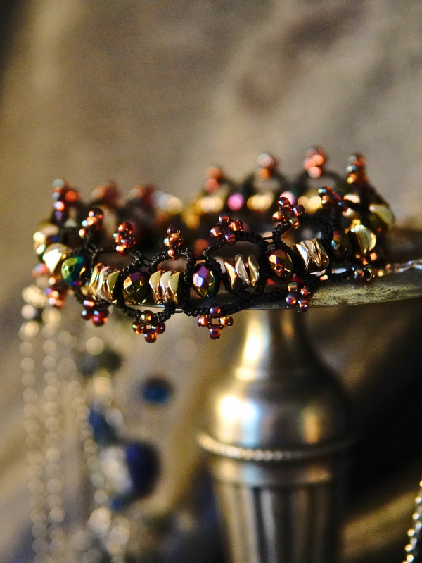 Crown of the Unspoken worn for silent strength Bracelet clasp with black thread and beads