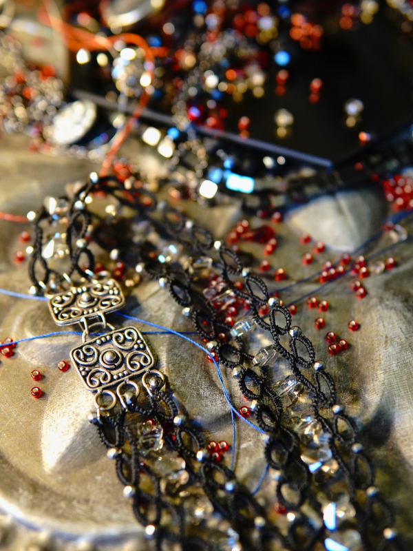 Crystal Butterflies black tatted choker with Silver Night crystal butterflies Swarovski butterfly choker in black