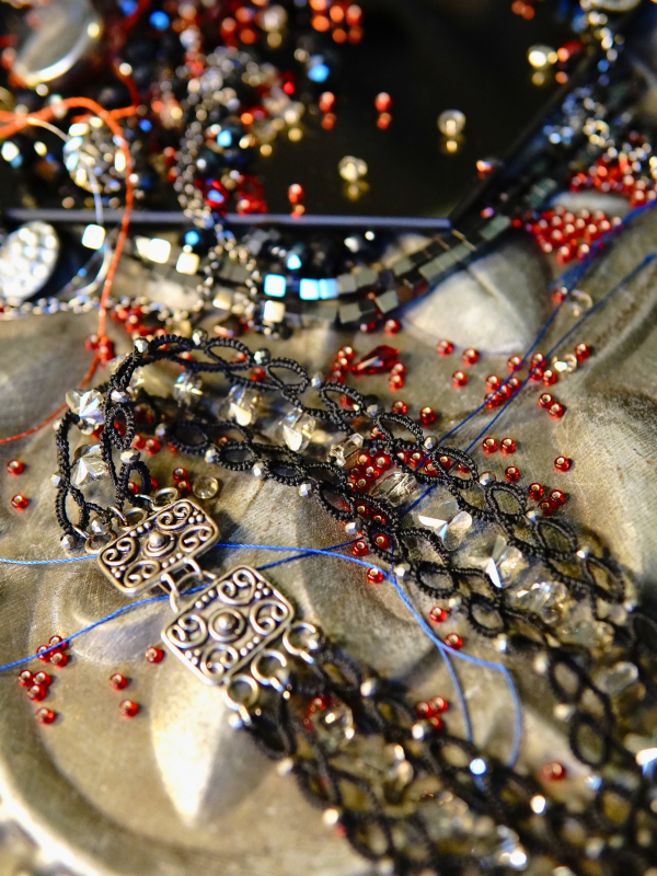 Crystal Butterflies black tatted choker with Silver Night crystal butterflies Crystal-accented lace choker of resilience